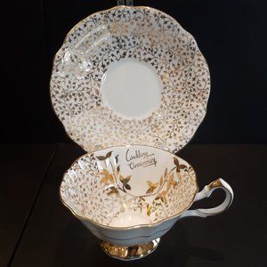 Queen Anne Gold leaves Wedding Anniversary teacup